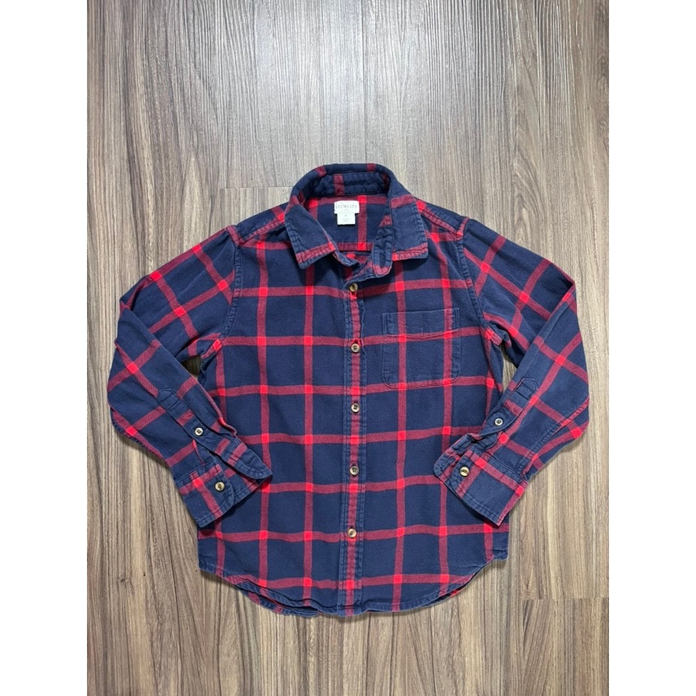 Crewcuts Factory 100% Cotton Flannel Button Down Shirt Navy Red Plaid size 8